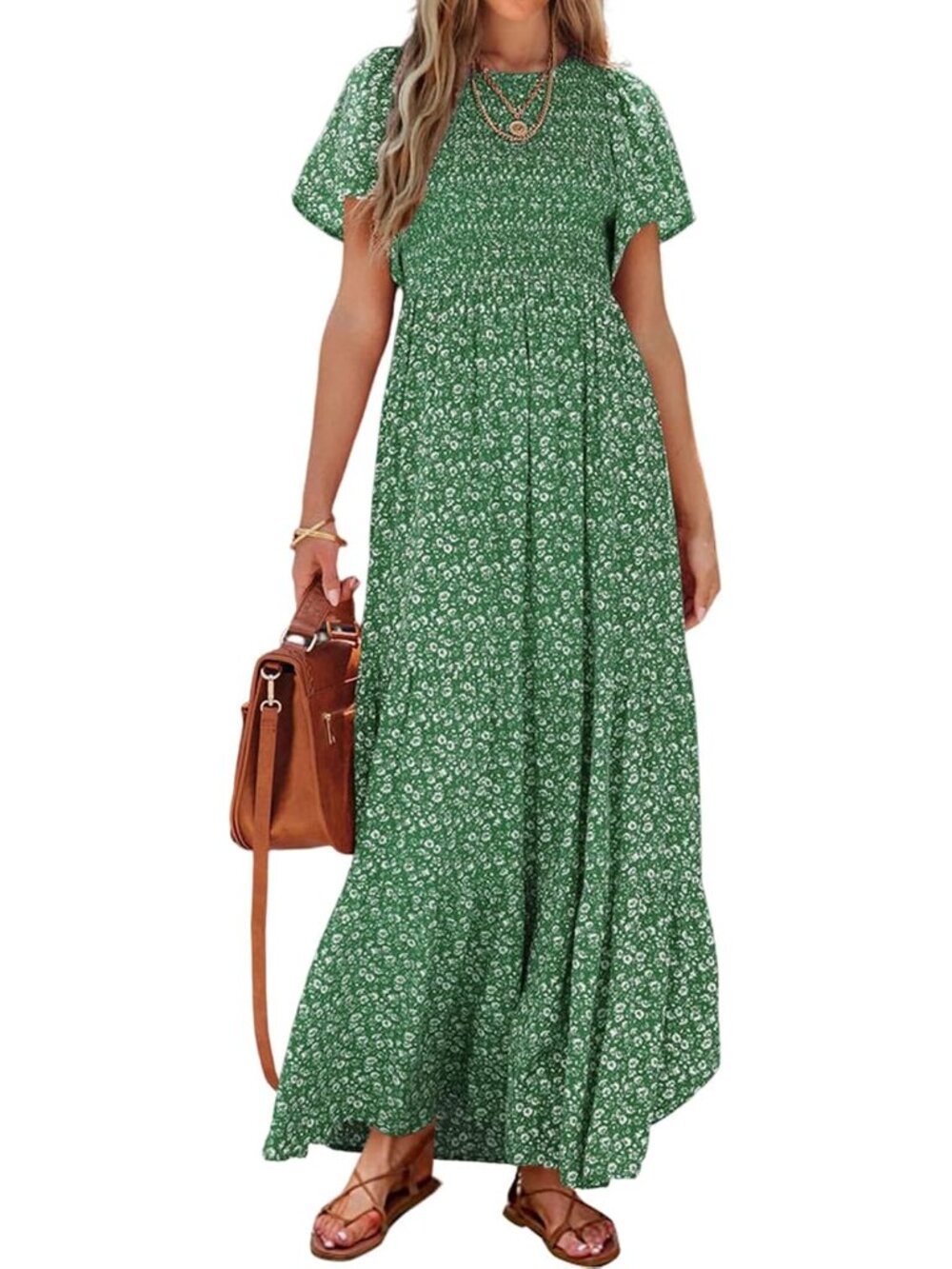 Women's 2026 Summer Casual Flutter Sleeve Floral Maxi Dress